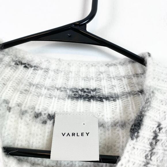 Varley Belgrave Mock Neck Ruffle Balloon Sleeve Knit Sweater Dalmation Large - Picture 7 of 10